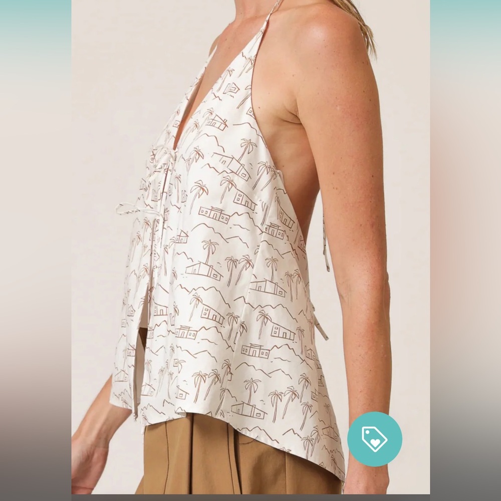 Line and Dot Tropical Print Halter Top